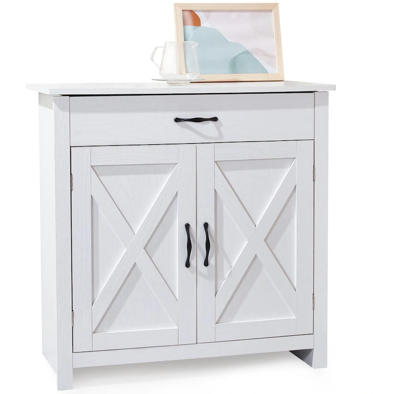 Grey/White Industrial Sideboard Cabinet with Drawer – Wood & Metal, 1-Person