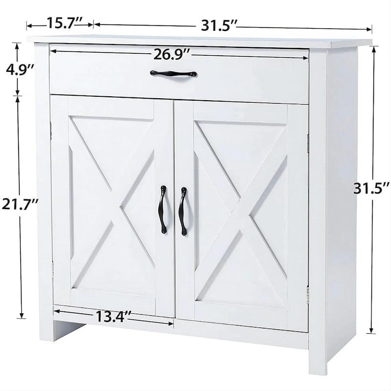Grey/White Industrial Sideboard Cabinet with Drawer – Wood & Metal, 1-Person