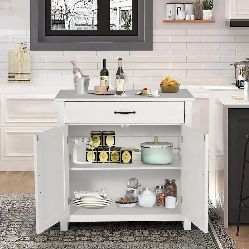 Grey/White Industrial Sideboard Cabinet with Drawer – Wood & Metal, 1-Person