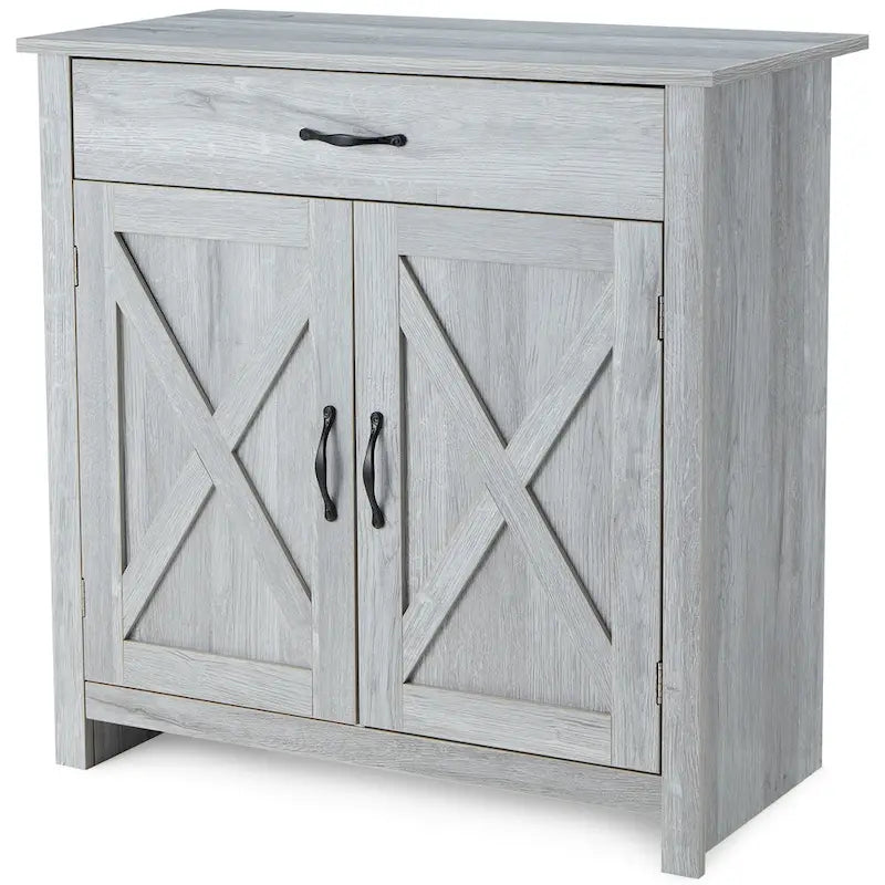 Grey/White Industrial Sideboard Cabinet with Drawer – Wood & Metal, 1-Person