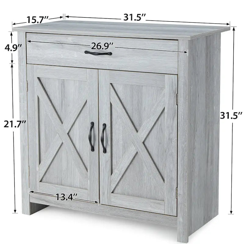 Grey/White Industrial Sideboard Cabinet with Drawer – Wood & Metal, 1-Person