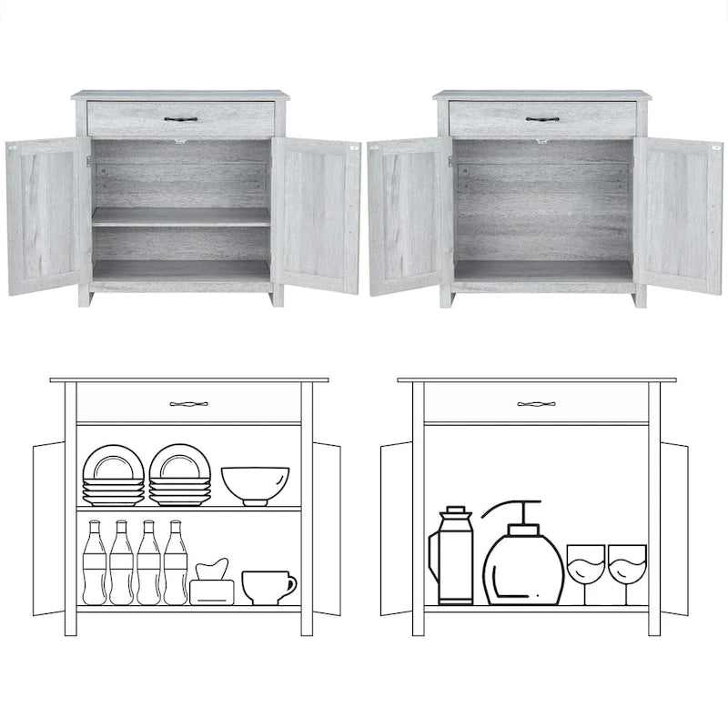 Grey/White Industrial Sideboard Cabinet with Drawer – Wood & Metal, 1-Person