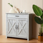 Grey/White Industrial Sideboard Cabinet with Drawer – Wood & Metal, 1-Person