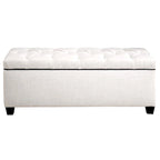 Off-White Diamond-Tufted Shoe Storage Bench, Espresso Legs, 14–18 Slots, 1-Person Seat