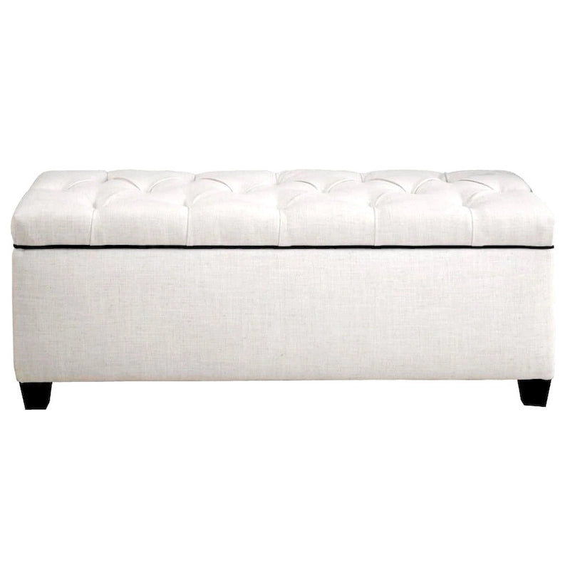Off-White Diamond-Tufted Shoe Storage Bench, Espresso Legs, 14–18 Slots, 1-Person Seat