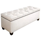 Off-White Diamond-Tufted Shoe Storage Bench, Espresso Legs, 14–18 Slots, 1-Person Seat