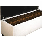 Off-White Diamond-Tufted Shoe Storage Bench, Espresso Legs, 14–18 Slots, 1-Person Seat
