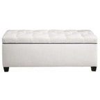 Off-White Diamond-Tufted Shoe Storage Bench, Espresso Legs, 14–18 Slots, 1-Person Seat