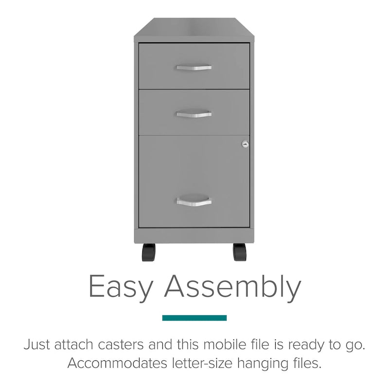 Silver 3-Drawer Mobile Metal File Cabinet, Letter Size