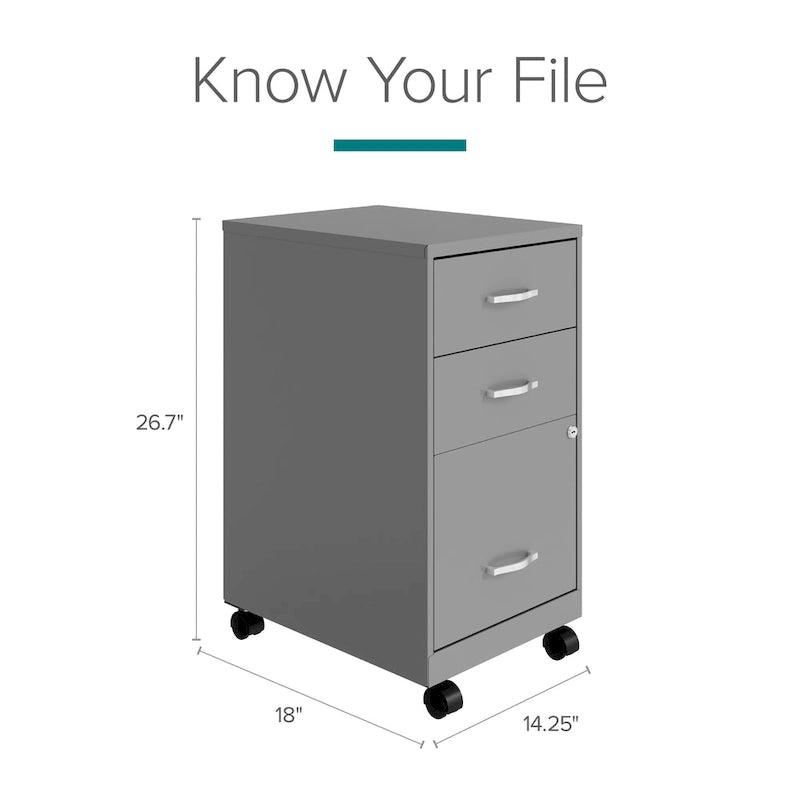 Silver 3-Drawer Mobile Metal File Cabinet, Letter Size