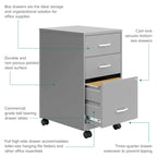 Silver 3-Drawer Mobile Metal File Cabinet, Letter Size