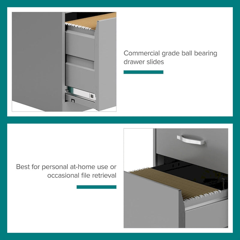 Silver 3-Drawer Mobile Metal File Cabinet, Letter Size