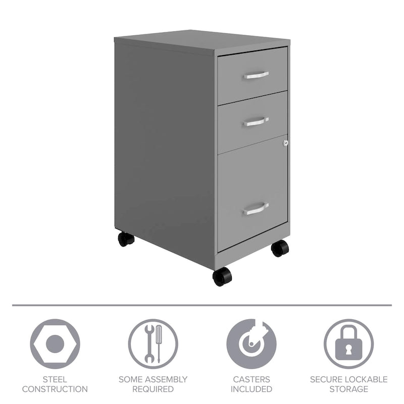 Silver 3-Drawer Mobile Metal File Cabinet, Letter Size