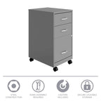 Silver 3-Drawer Mobile Metal File Cabinet, Letter Size