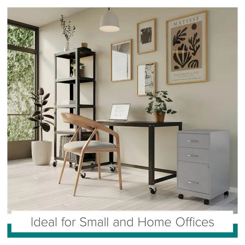 Silver 3-Drawer Mobile Metal File Cabinet, Letter Size