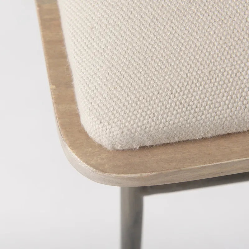 Camille Cream Fabric Seat w/ Dark Metal Frame Bench - 55.5W x 16D x 17H