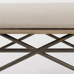 Camille Cream Fabric Seat w/ Dark Metal Frame Bench - 55.5W x 16D x 17H