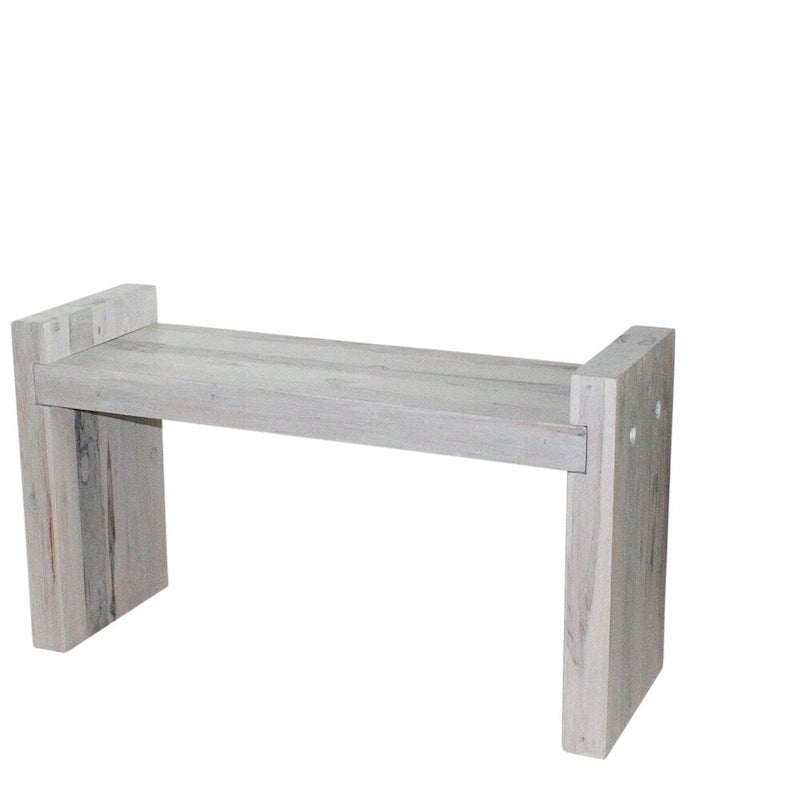 Grey-White Antiqued Teak Block Bench, 1-2 Person, 36" x 12.5" x 20.5"