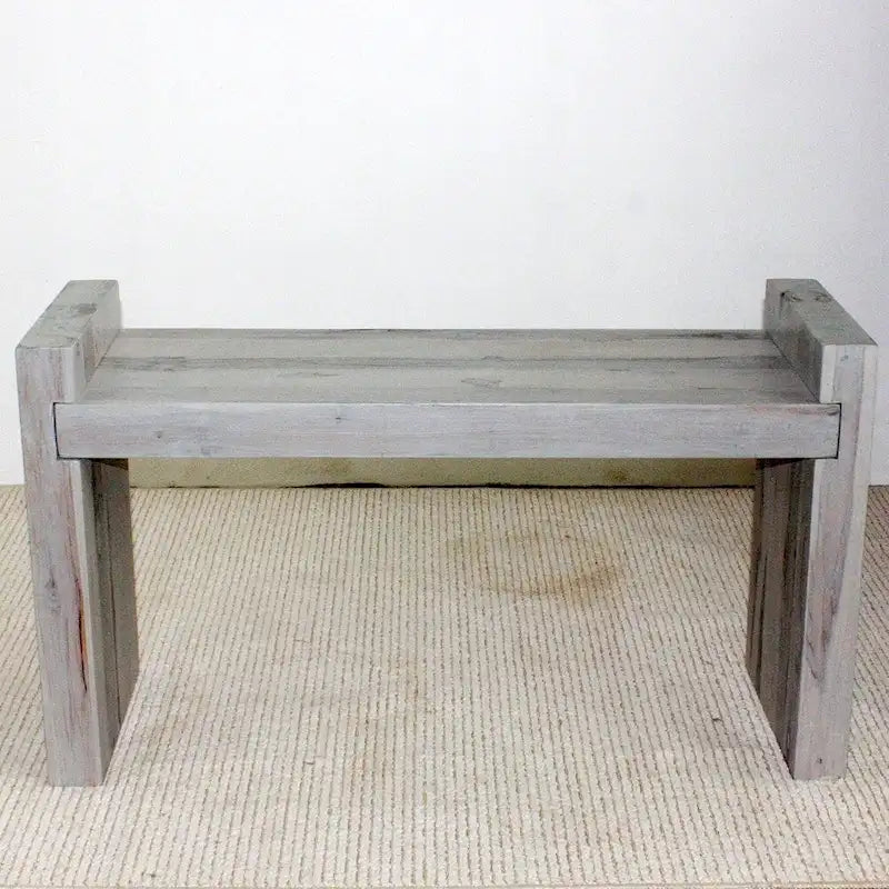 Grey-White Antiqued Teak Block Bench, 1-2 Person, 36" x 12.5" x 20.5"