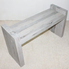 Grey-White Antiqued Teak Block Bench, 1-2 Person, 36" x 12.5" x 20.5"