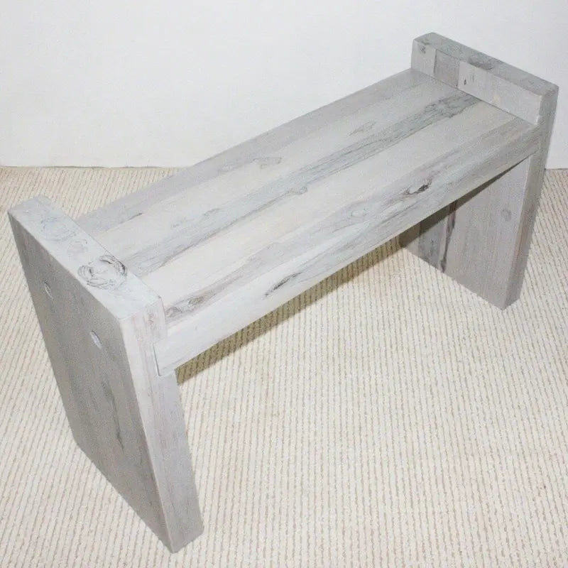 Grey-White Antiqued Teak Block Bench, 1-2 Person, 36" x 12.5" x 20.5"
