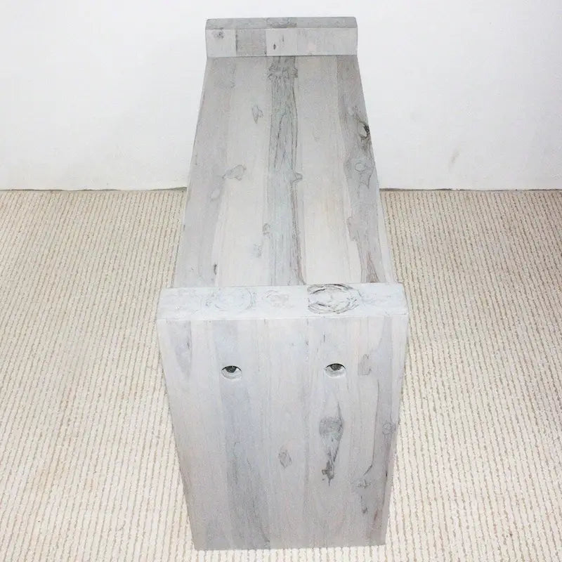 Grey-White Antiqued Teak Block Bench, 1-2 Person, 36" x 12.5" x 20.5"