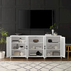 White 3-Piece Media Storage Cabinet Set with Rattan Mesh Doors