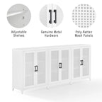White 3-Piece Media Storage Cabinet Set with Rattan Mesh Doors
