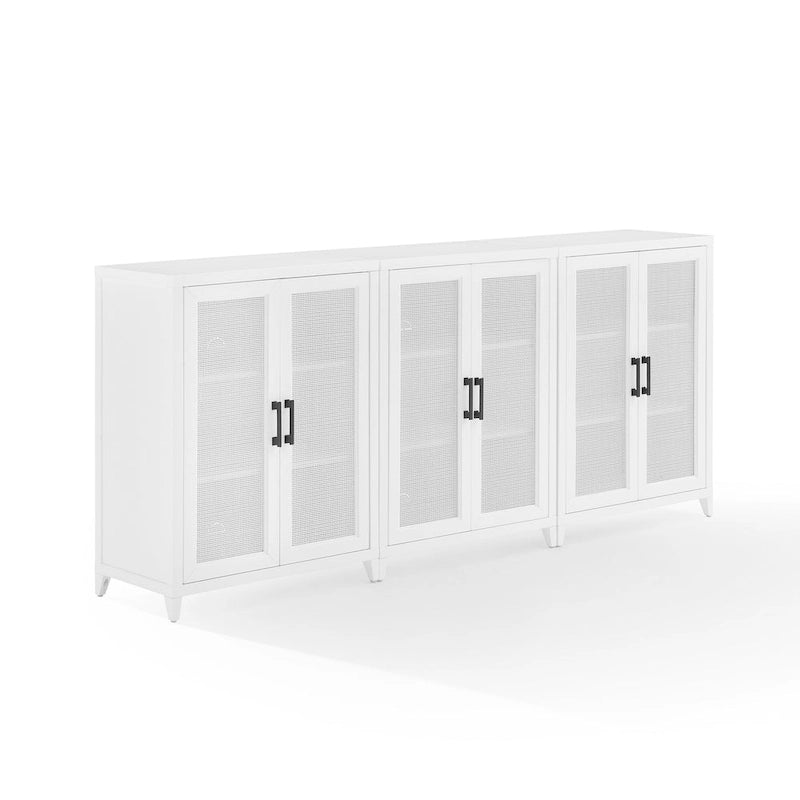 White 3-Piece Media Storage Cabinet Set with Rattan Mesh Doors