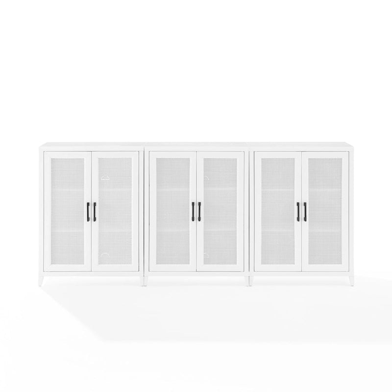 White 3-Piece Media Storage Cabinet Set with Rattan Mesh Doors