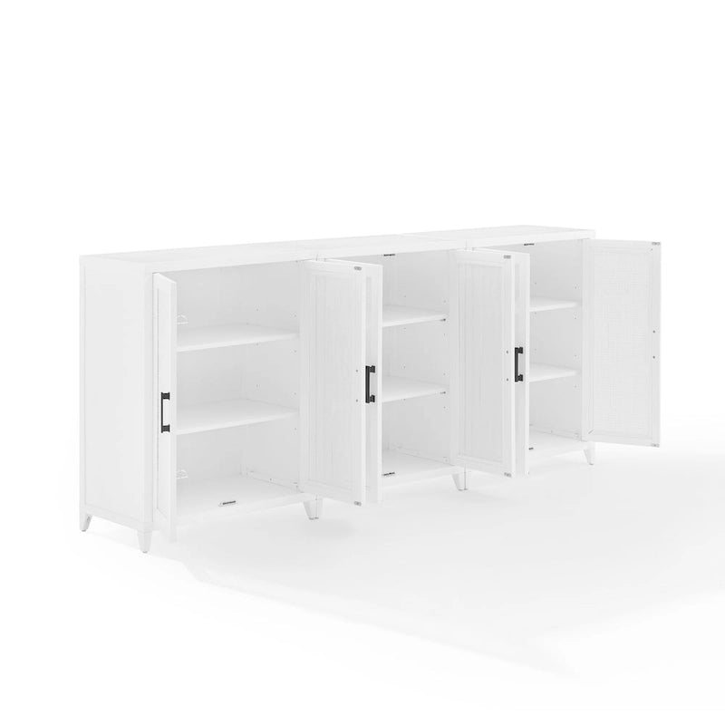 White 3-Piece Media Storage Cabinet Set with Rattan Mesh Doors