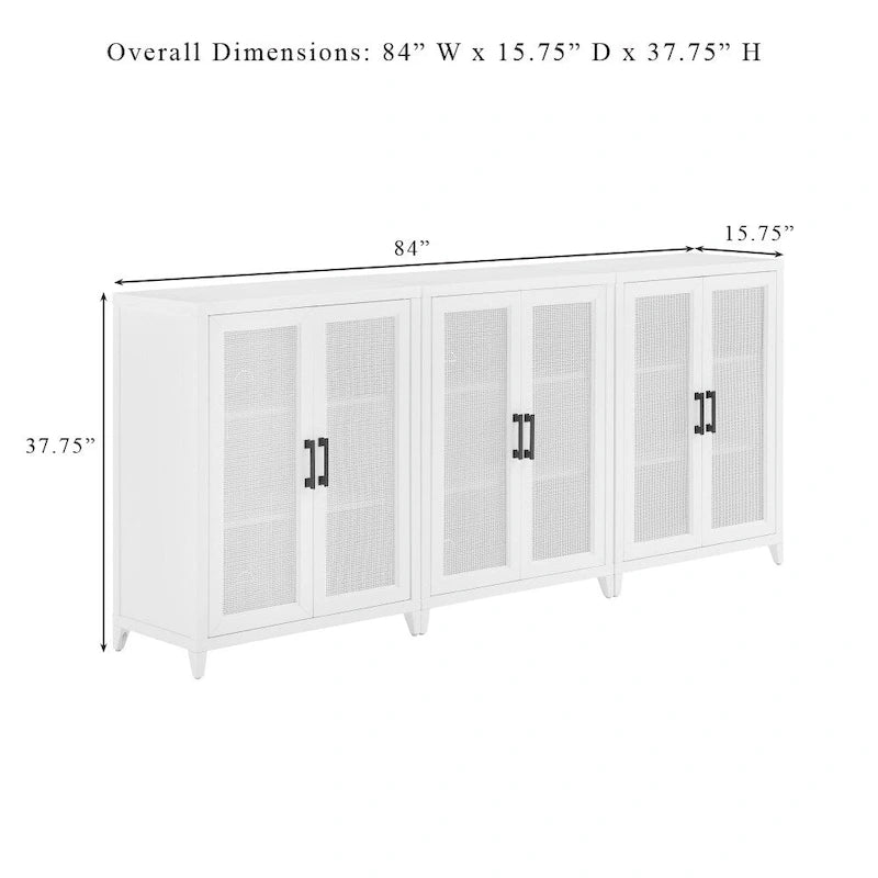 White 3-Piece Media Storage Cabinet Set with Rattan Mesh Doors