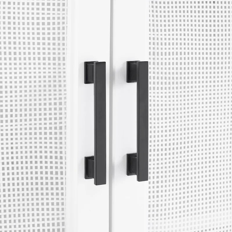 White 3-Piece Media Storage Cabinet Set with Rattan Mesh Doors