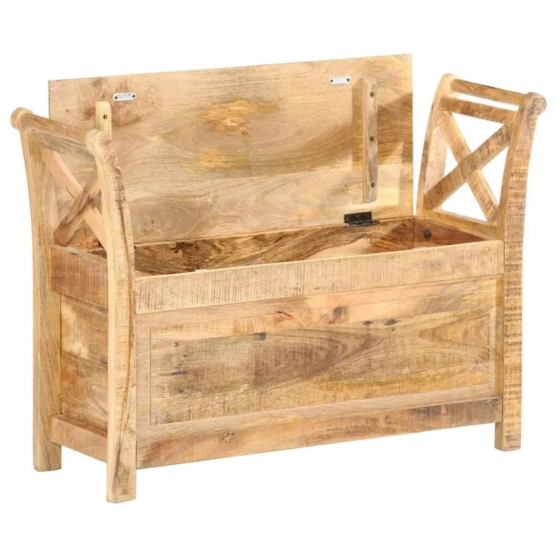 Brown Solid Mango Wood Hall Bench with Storage, 2-Seat
