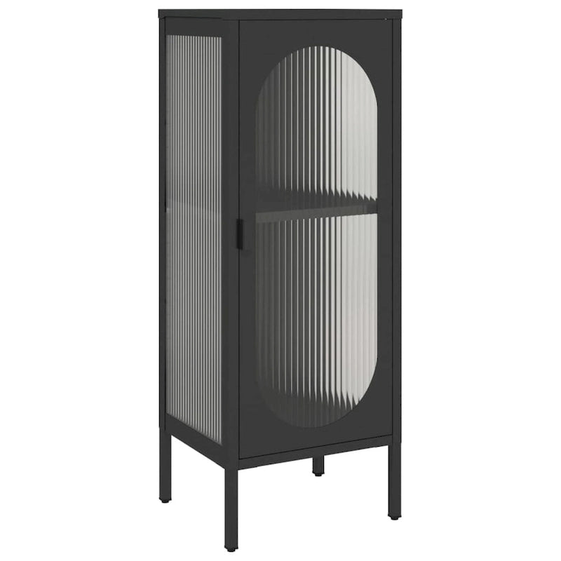 Black Fluted Glass & Steel Sideboard, Single, 15.7x13.8x41.3"