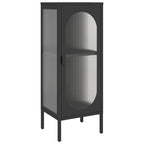Black Fluted Glass & Steel Sideboard, Single, 15.7x13.8x41.3"