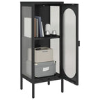 Black Fluted Glass & Steel Sideboard, Single, 15.7x13.8x41.3"