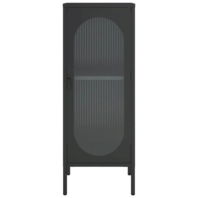 Black Fluted Glass & Steel Sideboard, Single, 15.7x13.8x41.3"
