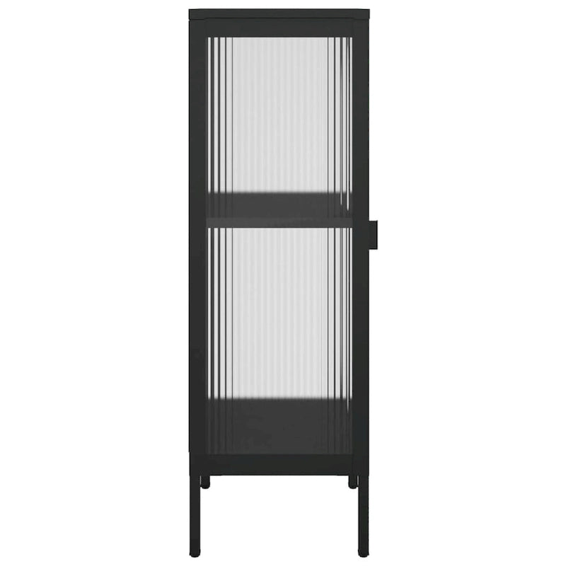 Black Fluted Glass & Steel Sideboard, Single, 15.7x13.8x41.3"
