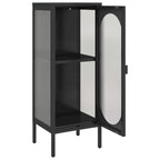 Black Fluted Glass & Steel Sideboard, Single, 15.7x13.8x41.3"