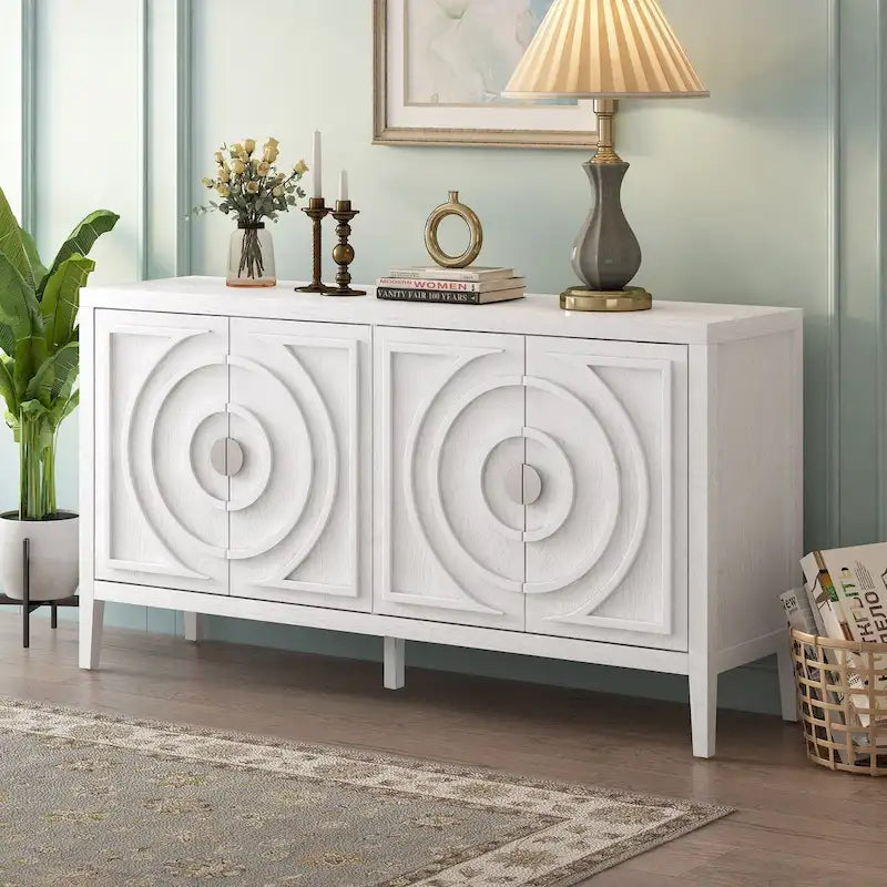 Retro Sideboarddoor with Circular Groove Design Round Metal Door Handle - N/A