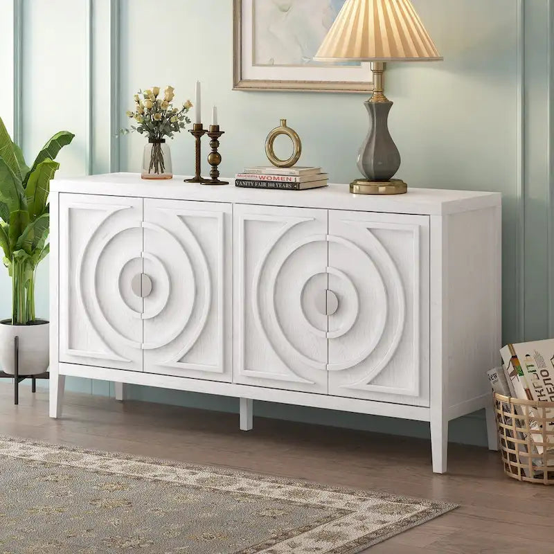 Retro Sideboarddoor with Circular Groove Design Round Metal Door Handle - N/A