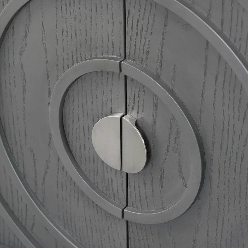 Retro Sideboarddoor with Circular Groove Design Round Metal Door Handle - N/A