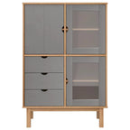 Grey Rustic Highboard with 3 Drawers & 3 Doors – Solid Pine, 33.5x16.9x49.2"