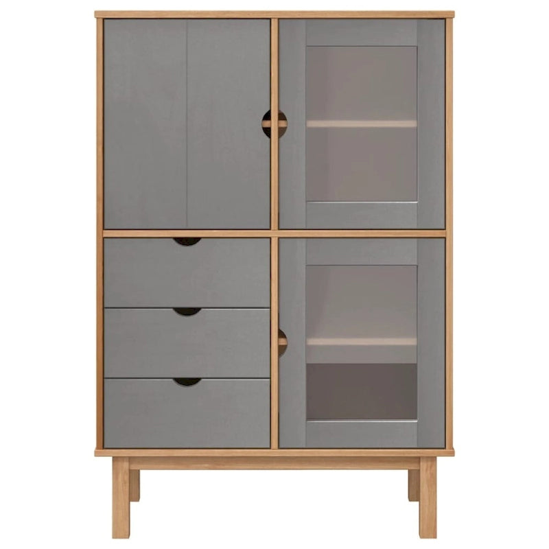 Grey Rustic Highboard with 3 Drawers & 3 Doors – Solid Pine, 33.5x16.9x49.2"