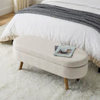 Bed Stool Oval Storage Bench, Rubber Wood Legs - Beige