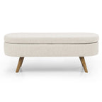 Bed Stool Oval Storage Bench, Rubber Wood Legs - Beige