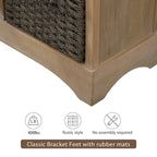 Rustic Storage Cabinet with Two Drawers and Four Classic Rattan Basket for Dining Room/Living Room
