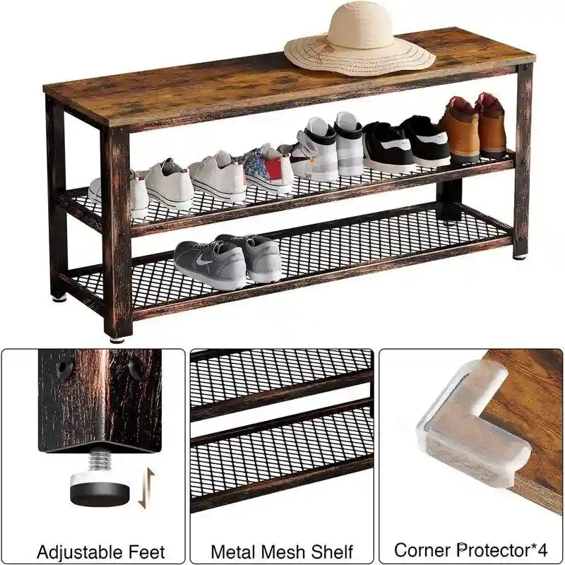 3-Tier Shoe Rack - 39.4D x 13.8W x 16.5H
