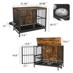 Dog crate furniture with Rremovable Ttray, Double-Door House, lift Panel, 360 Degree Rotation 3 Height Adjustable Feeding Bowls